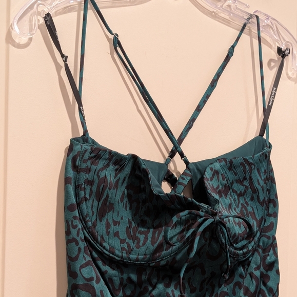 For Love And Lemons Green Wendy Strappy Green Leopard Print Mini Dress Large NWT - Picture 7 of 13